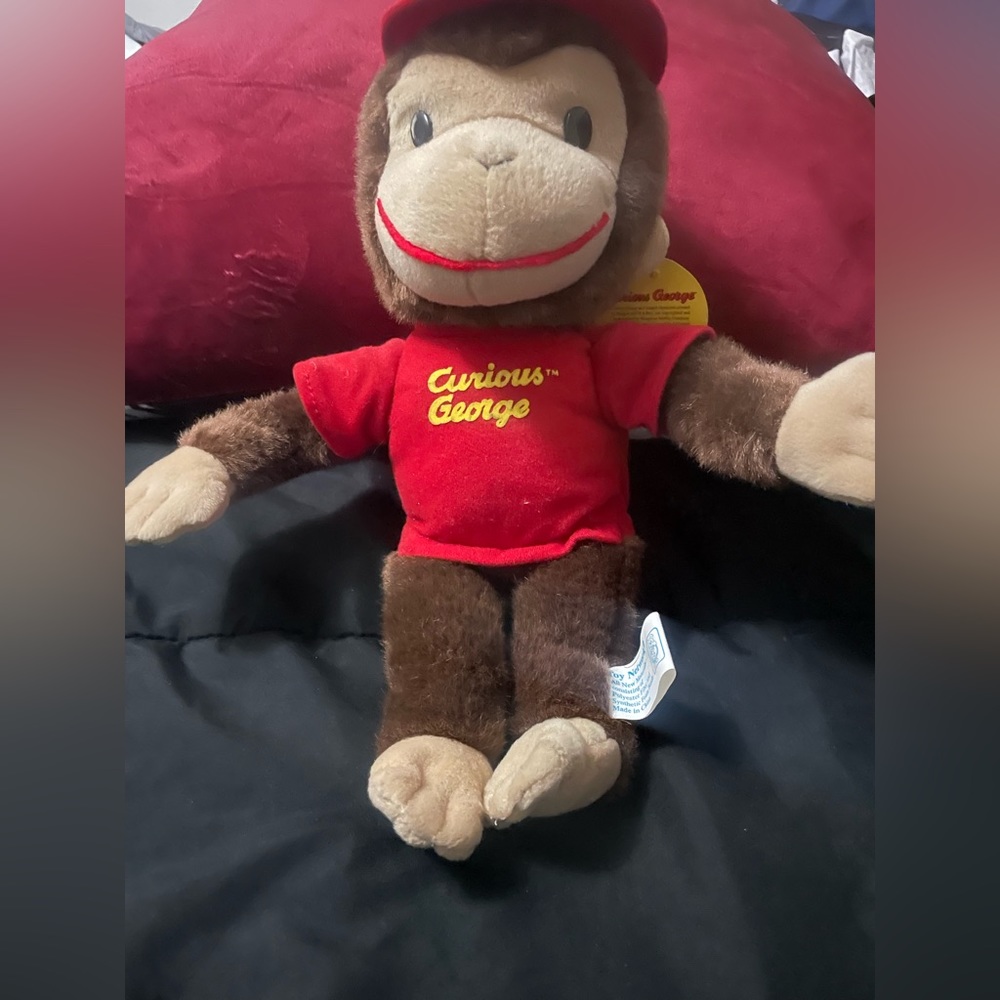 Vintage Curious George Plush Monkey Stuffed Animal Red Shirt and Hat